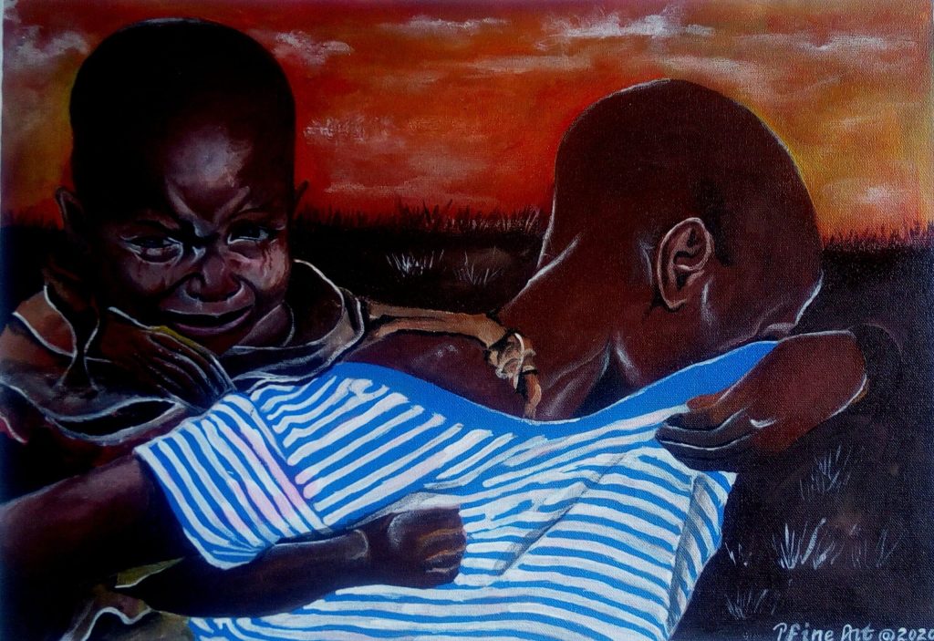 African Art Children in Despair - African Art - acrylic art