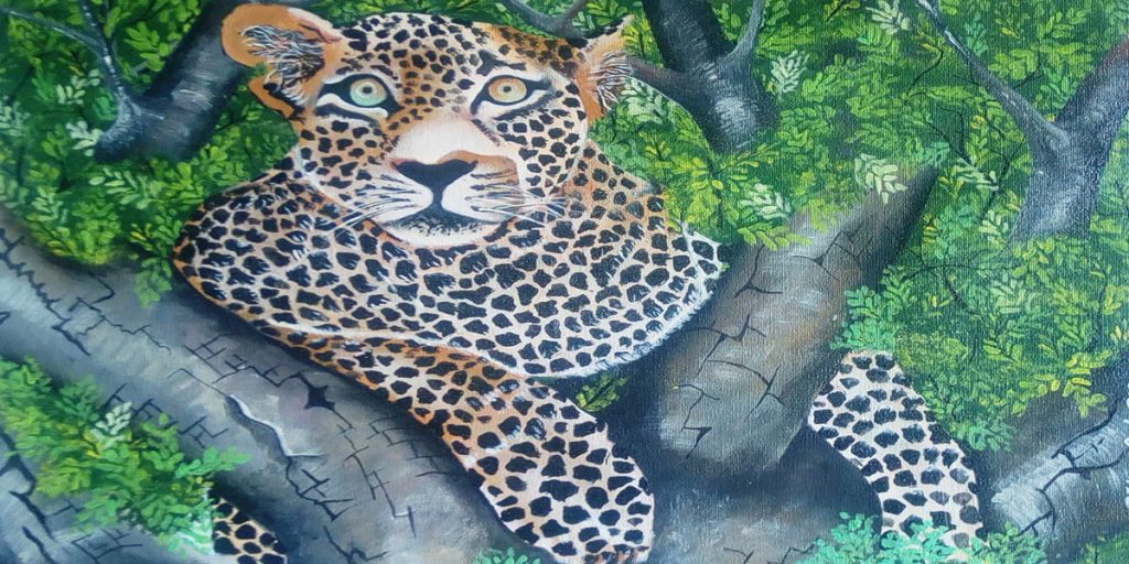 Wildlife Art - Leopard On A Tree - acrylic art By Patrick Wilson