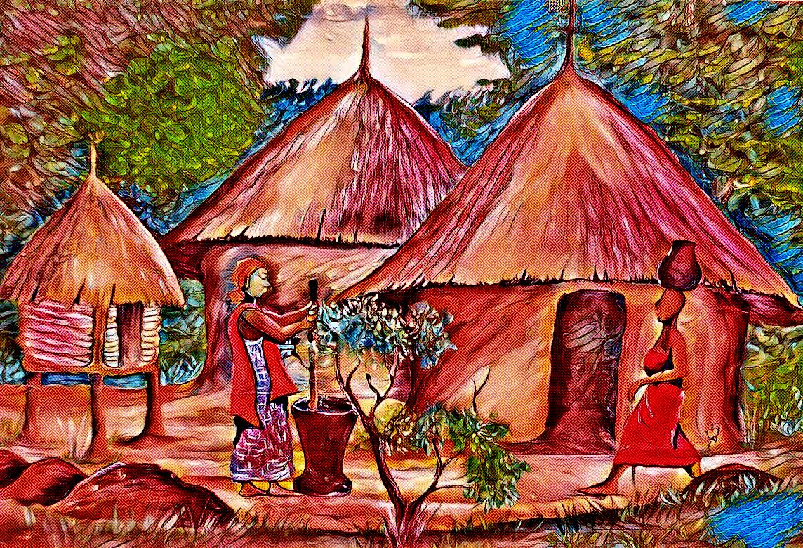 African Contemporary Art watercolour painting